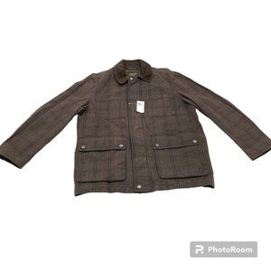 Coach 83844 Men's Utility Coat Cargo Jacket Brown Plaid 7 Pockets Size Large